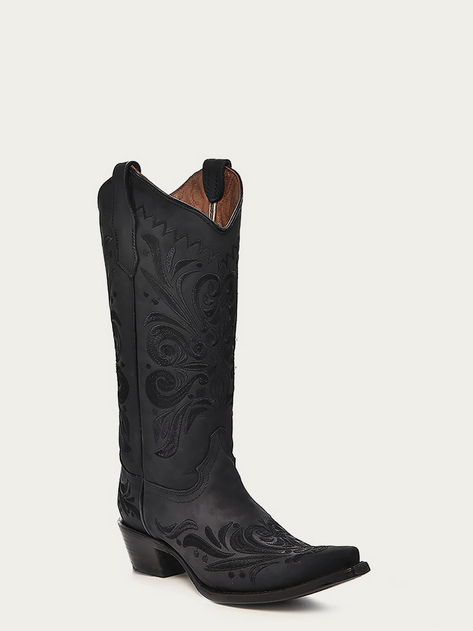 Circle G by Corral Women's Filigree Embroidery Snip Toe Cowboy Boot, Black – 3-4 front