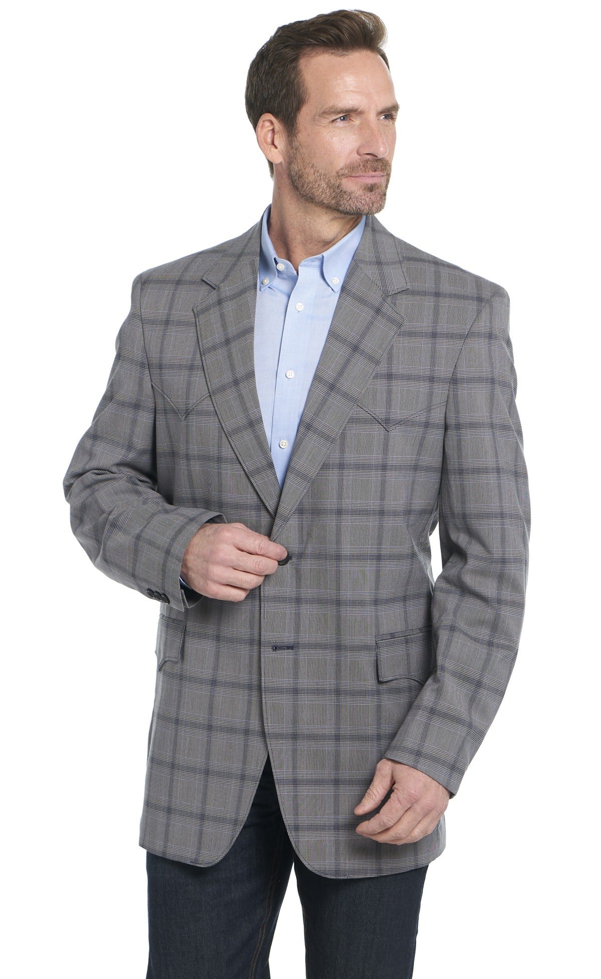 Circle S Mens Grey Plaid CC1043 - view 1