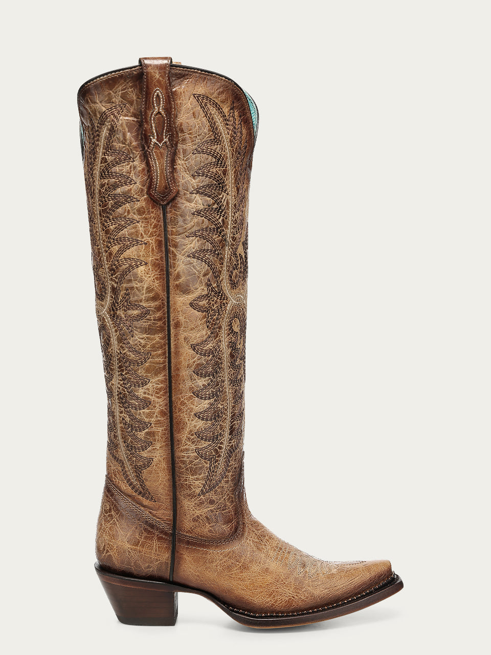 Corral Women's Embroidery Metallic Beaded Welt Snip Toe Tall Cowboy Boot, Sand – side