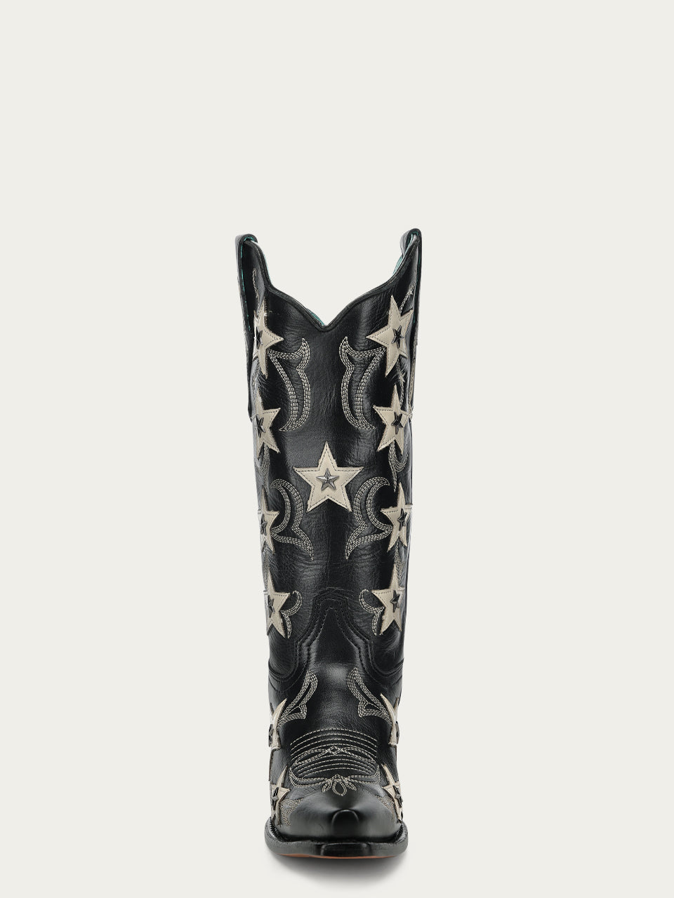 Corral Women's Embroidery Stars Overlay and Studs Snip Toe Cowboy Boot, Black – toe