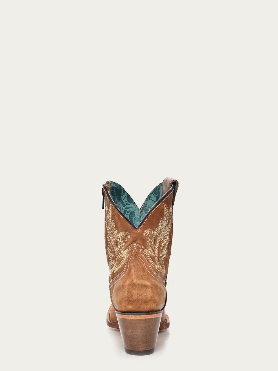 Corral Women's White Embroidery J-Toe Ankle Boot with Zipper, Golden Tan – heel