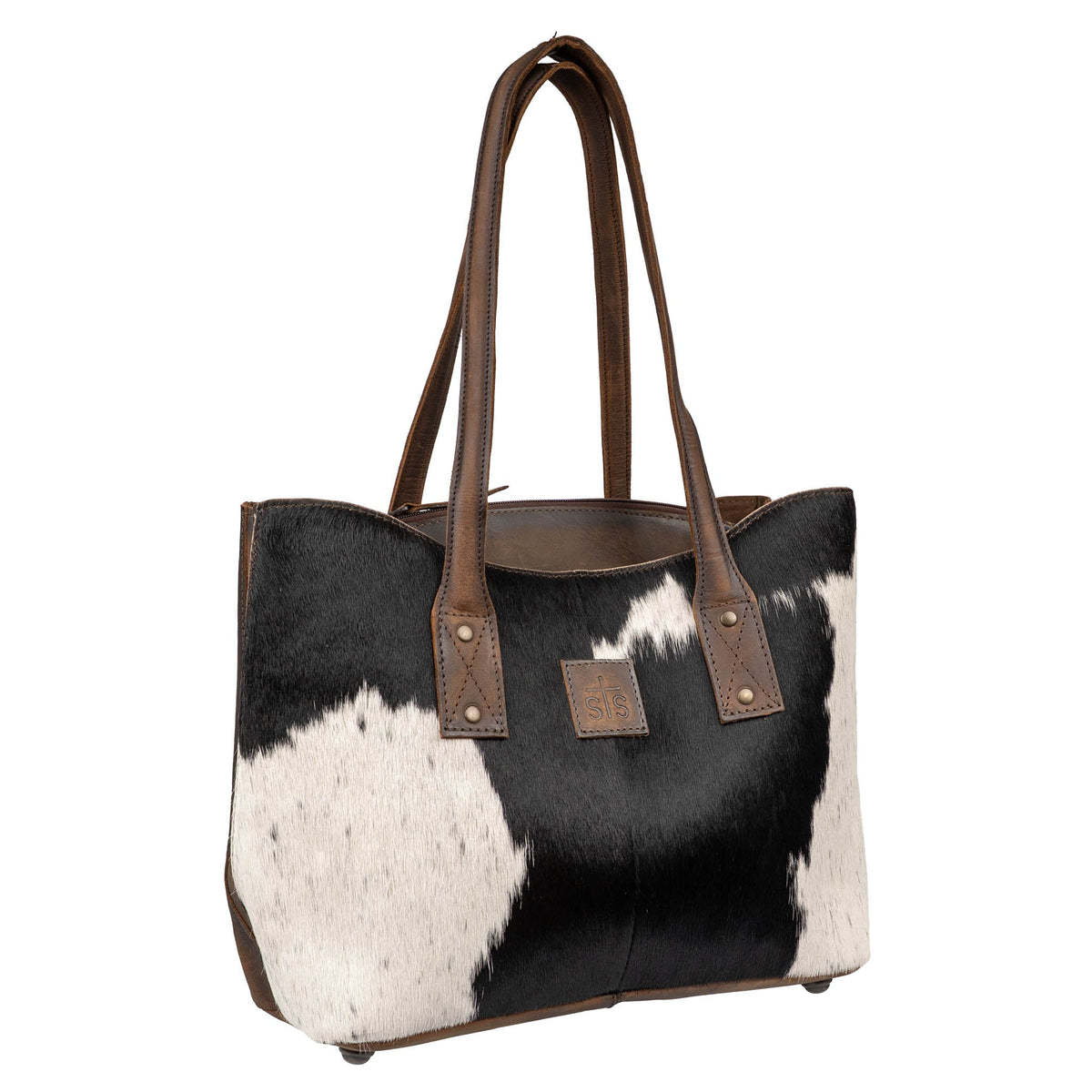 Cowhide Josie Tote by STS Ranchwear showing a stylish, large tote bag with cowhide leather and sturdy shoulder straps.