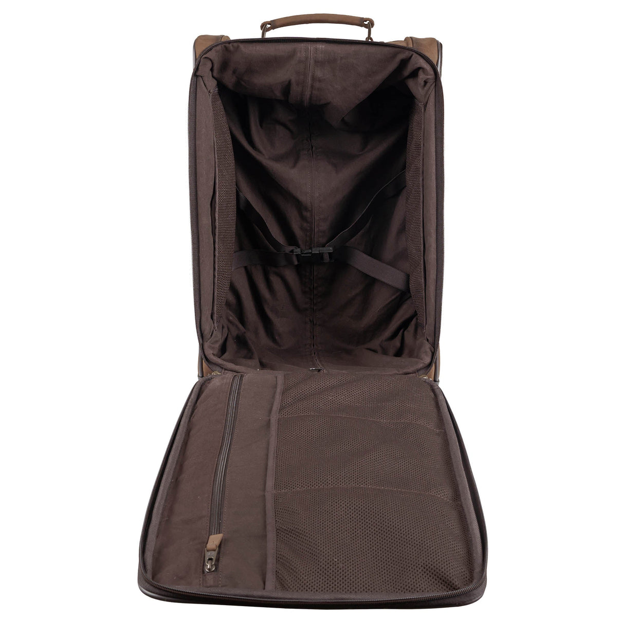 STS Ranchwear cowhide rolling suitcase with sturdy handle and leather exterior, ideal for stylish travel.