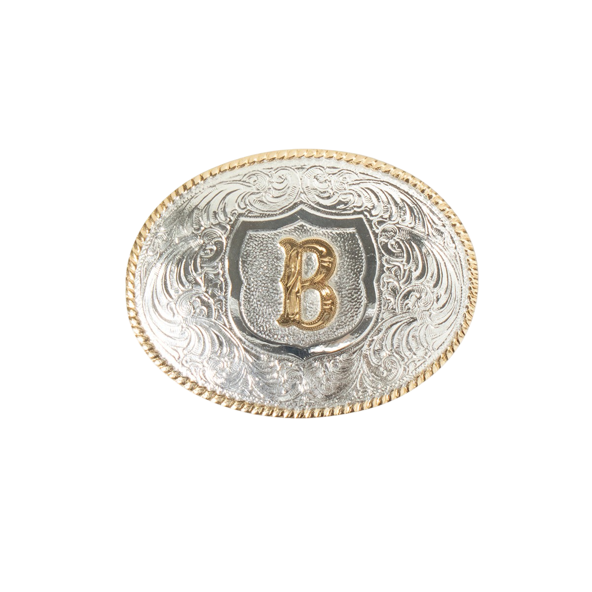 M&F Crumrine Oval Initial Buckle belt buckle with engraved initials, featuring a polished metal oval design for men's accessories.