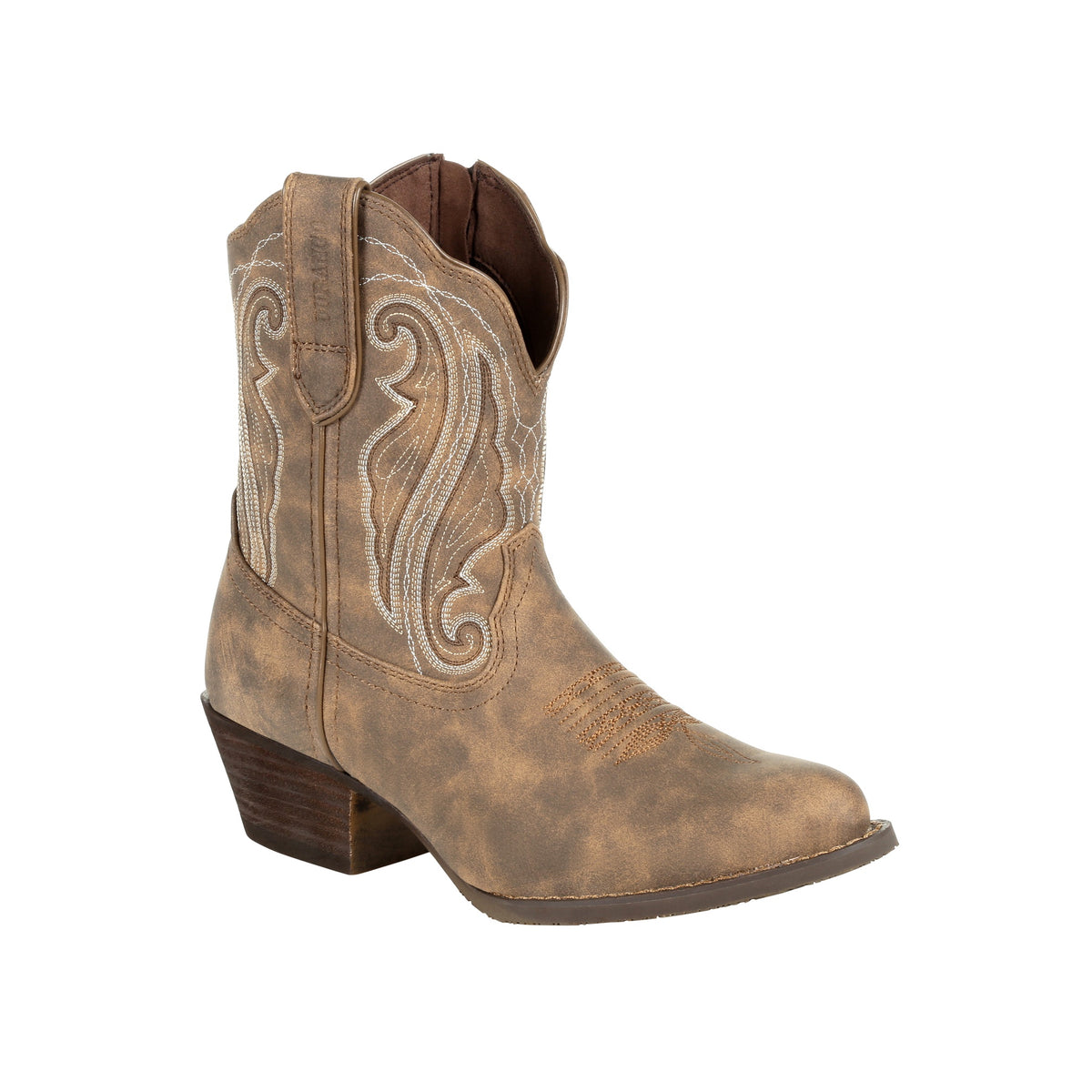 Durango Women's Crush Distressed Shortie Western Boots with rugged leather, pointed toe, and Western stitching detail.