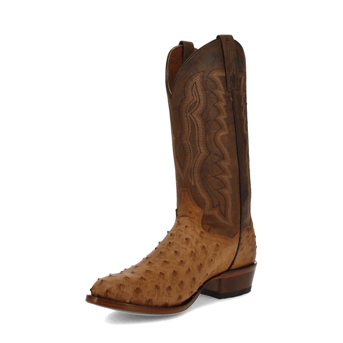 Dan Post Men's Gehrig Full Quill Ostrich Boot, Saddle – 3-4 front inside