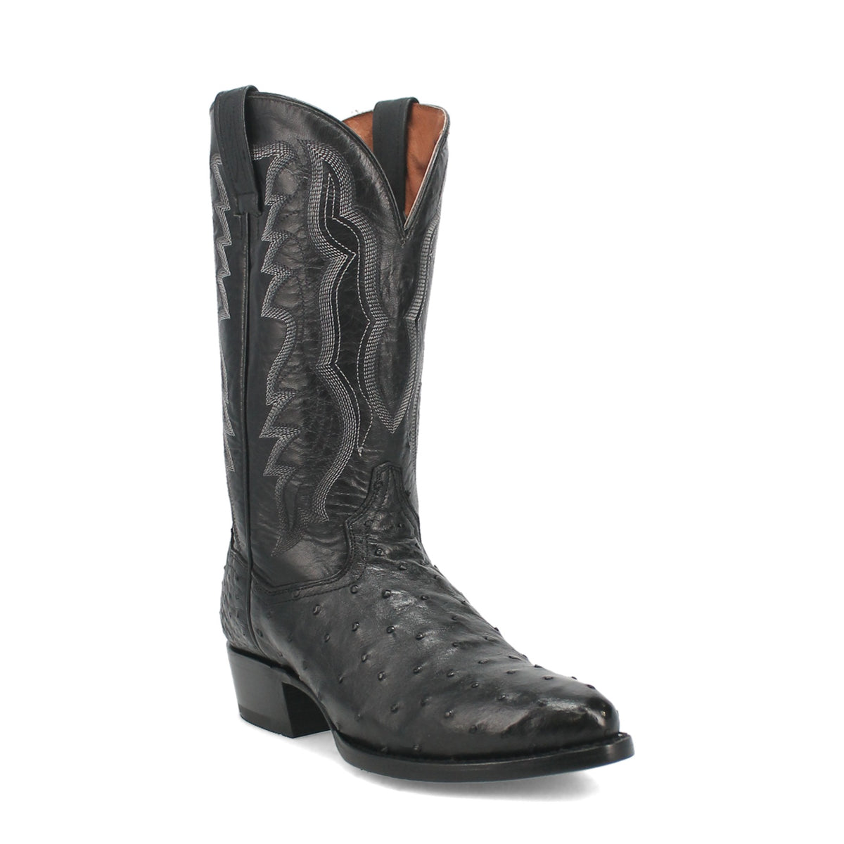 Dan Post Men's Tempe Full Quill Ostrich Boot, Black – 3-4 front