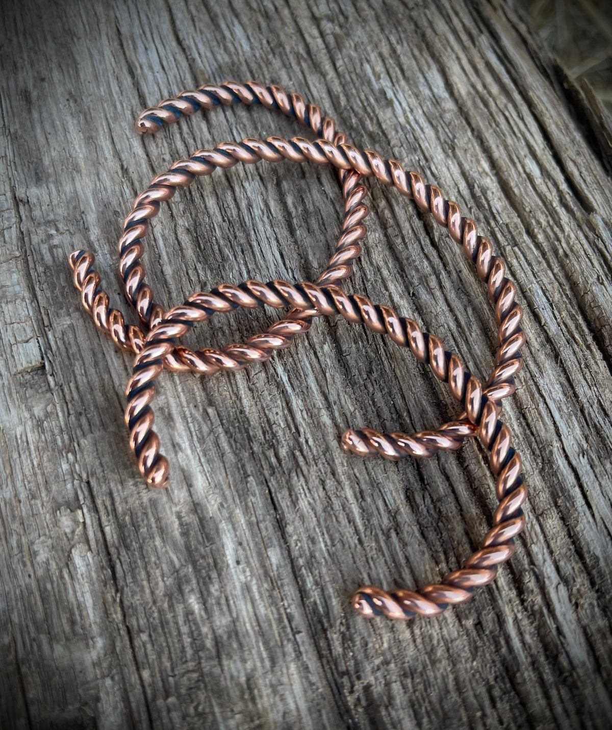 Boles Silver double twisted handmade copper cuff bracelet for unisex jewelry, showcasing intricate twisted design and polished finish.