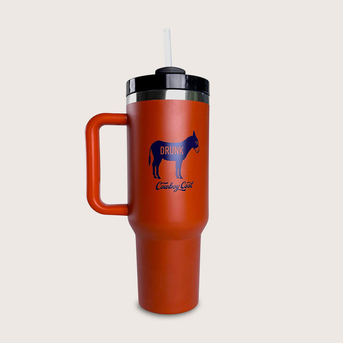 Cowboy Cool Drunk A$$ travel mug with bold text design, portable stainless steel travel mug for beverages on the go.