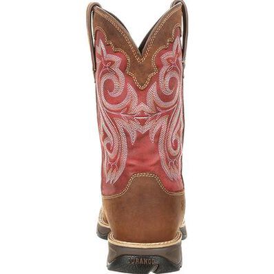 Durango Women's Rebel Waterproof Composite Toe Work Boot, tan with red shaft – heel