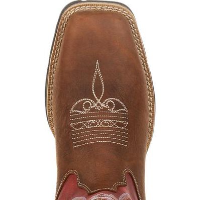 Durango Women's Rebel Waterproof Composite Toe Work Boot, tan with red shaft – toe detail