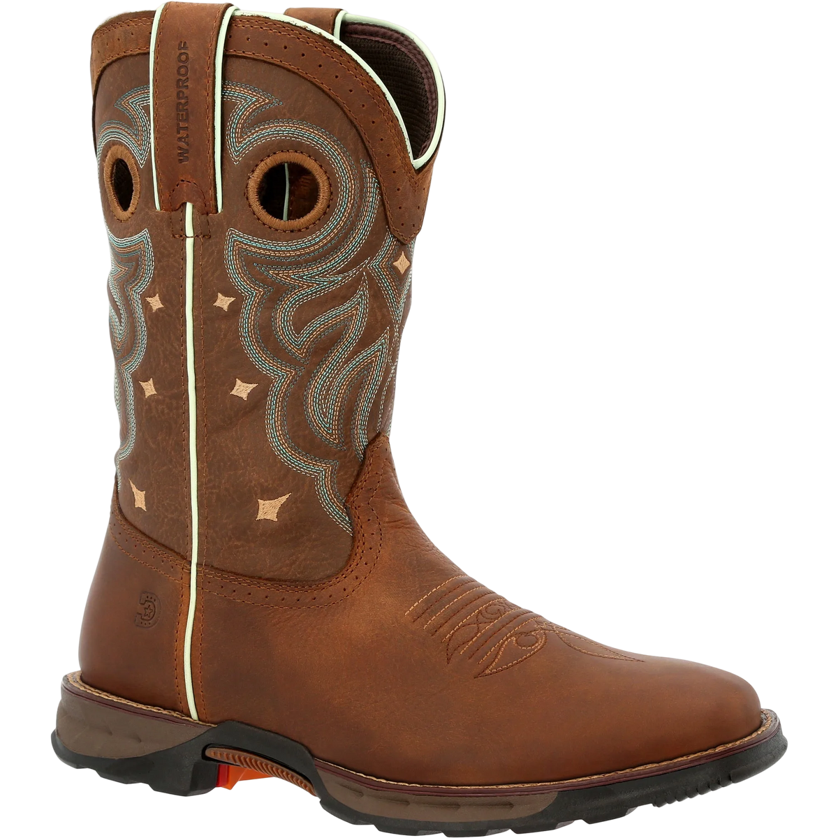 Durango Maverick women's waterproof work boots, black leather with rugged sole, sturdy construction for durability and protection.