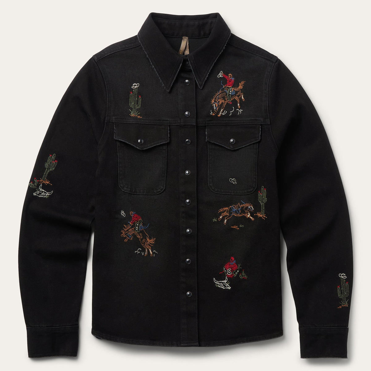 Black denim shirt with embroidered details from Stetson, featuring a classic fit and button-front design.
