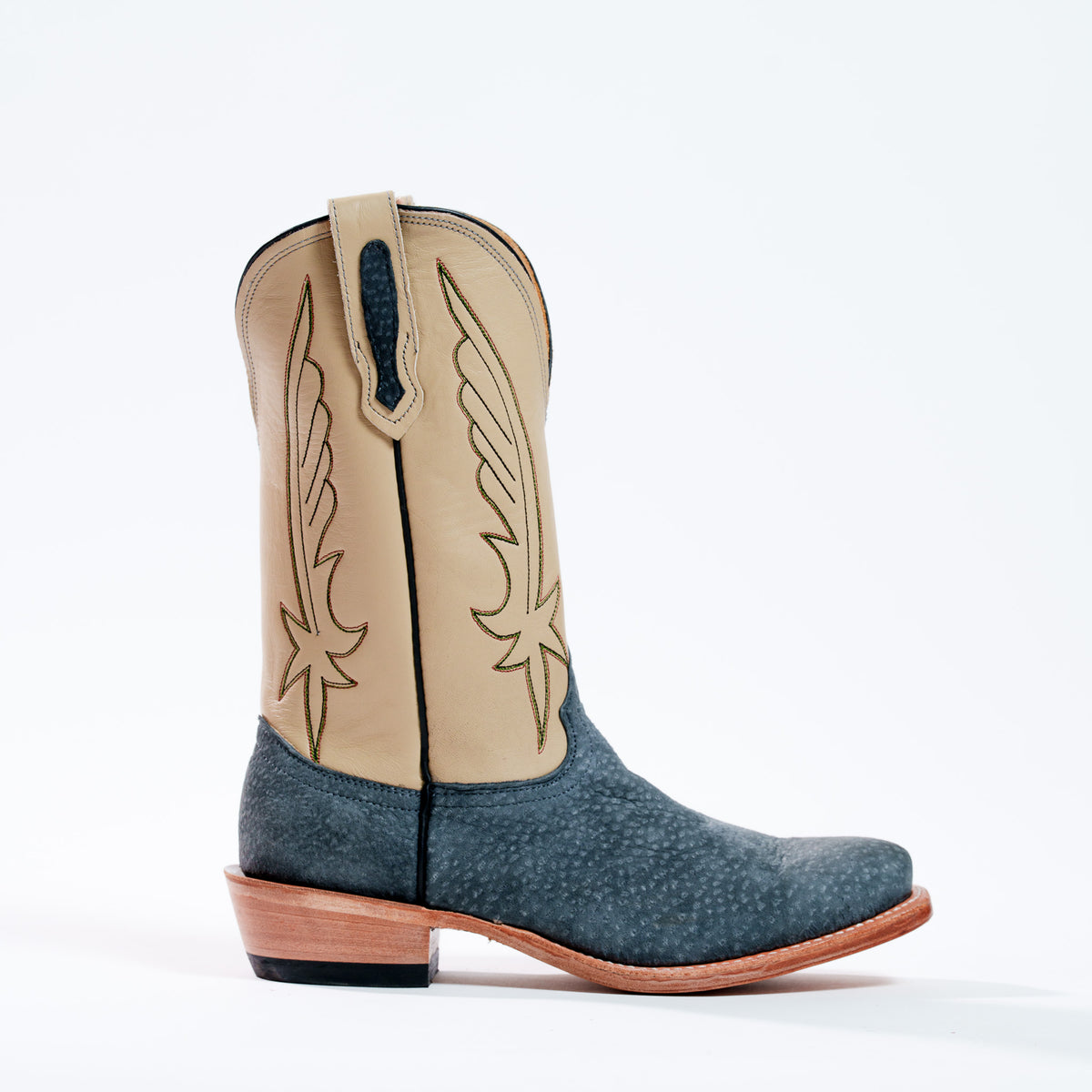 Fenoglio Boot Co. Men's Carpincho French Toe Cowboy Boot, Grey/Cream – side