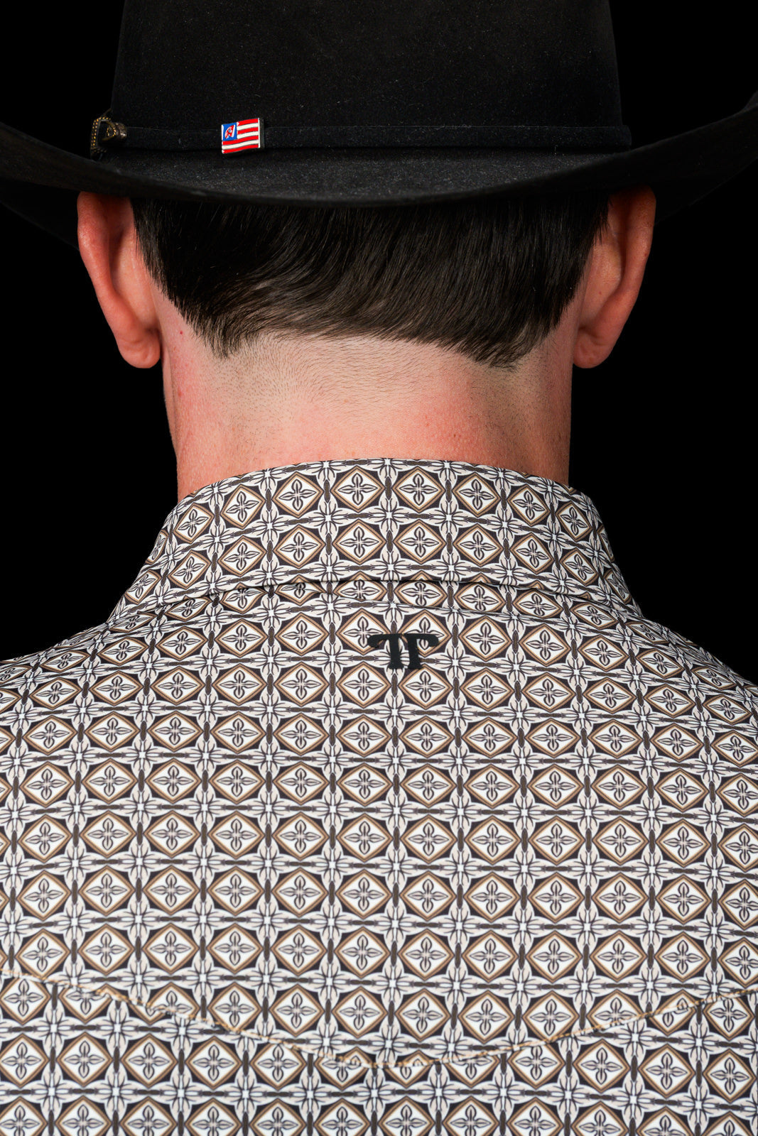 Ferrell Brand Men's Archer Pearl Snap Polo, Cream – back collar detail
