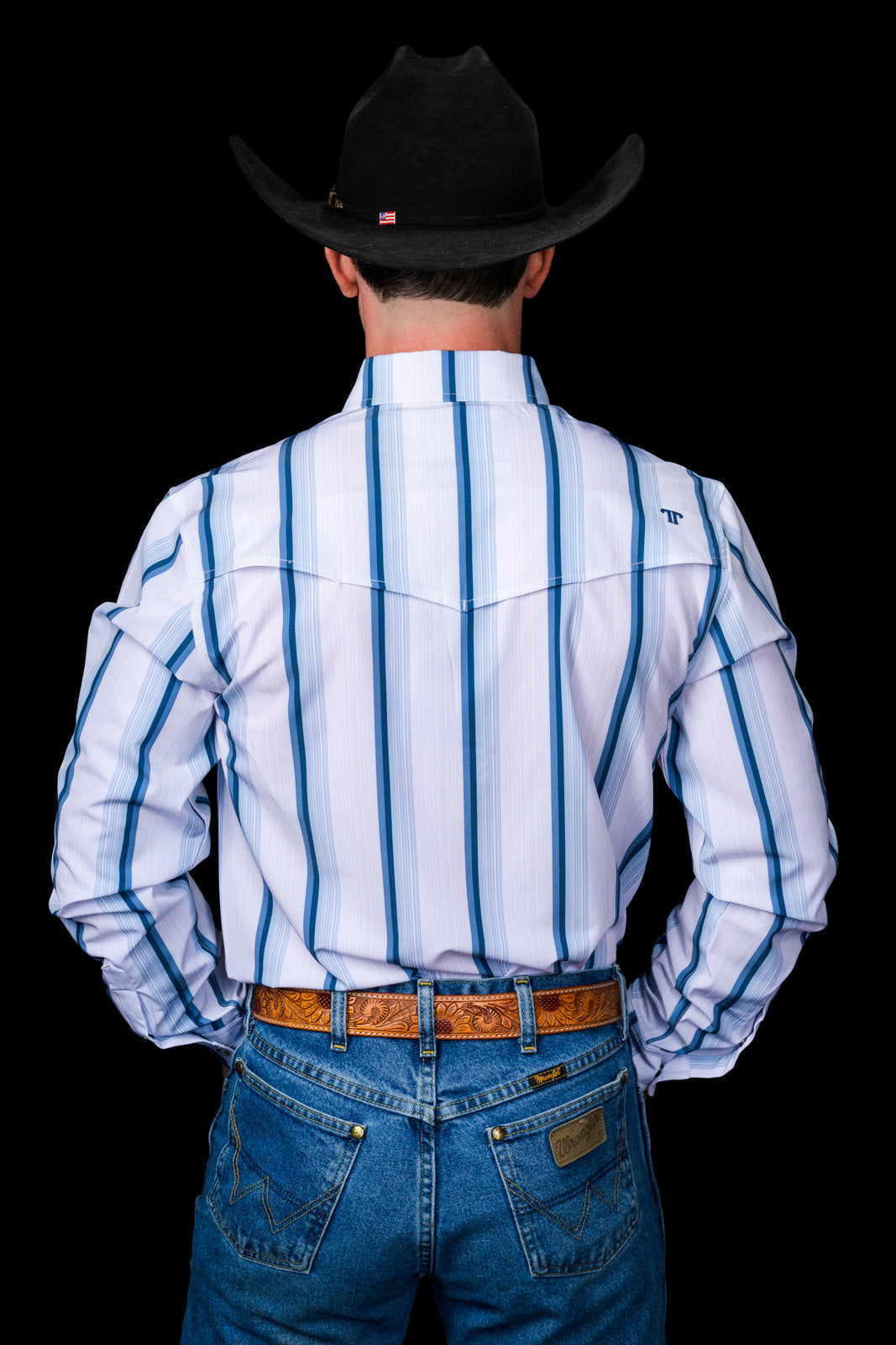 Ferrell Brand Men's Tristan Pearl Snap Long Sleeve Shirt, Blue – back