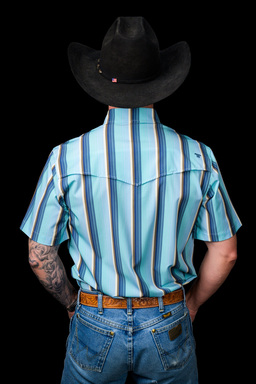 Ferrell Brand Men's Tristan Pearl Snap Short Sleeve Shirt, Blue – back