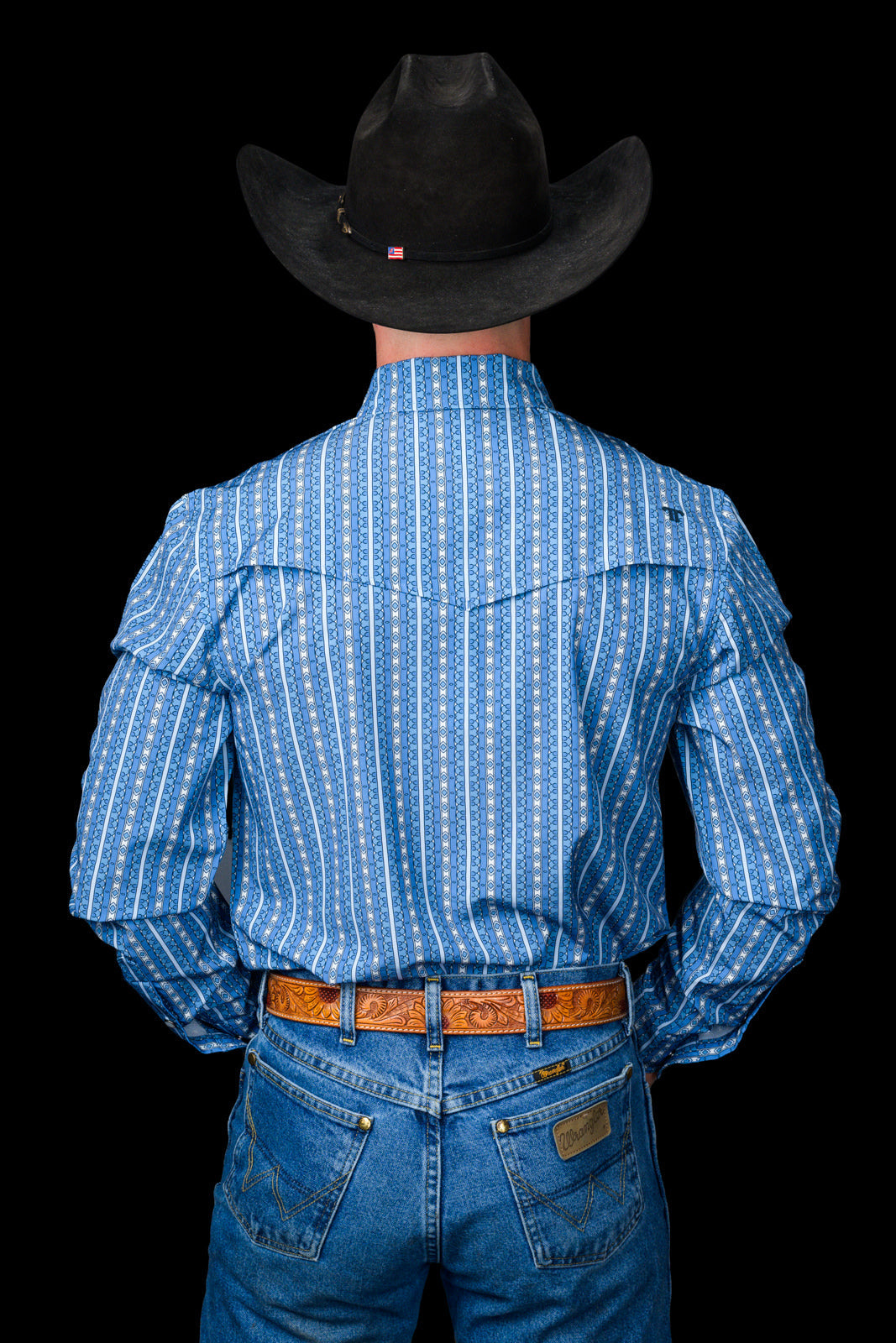 Ferrell Brand Men's Walker Pearl Snap Long Sleeve Shirt, Blue – back