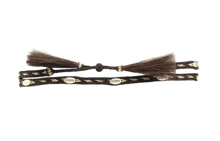 Genuine horsehair 3-strand M&F hat band with natural texture, designed to adorn and decorate wide-brim hats.