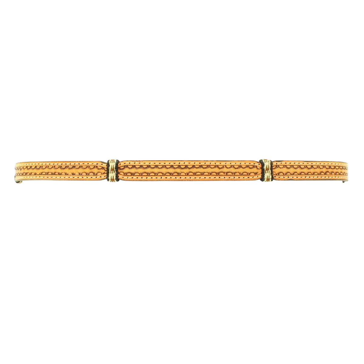 Genuine leather hat band by M&F, featuring a classic style with detailed stitching, designed to fit various cowboy or western hats.