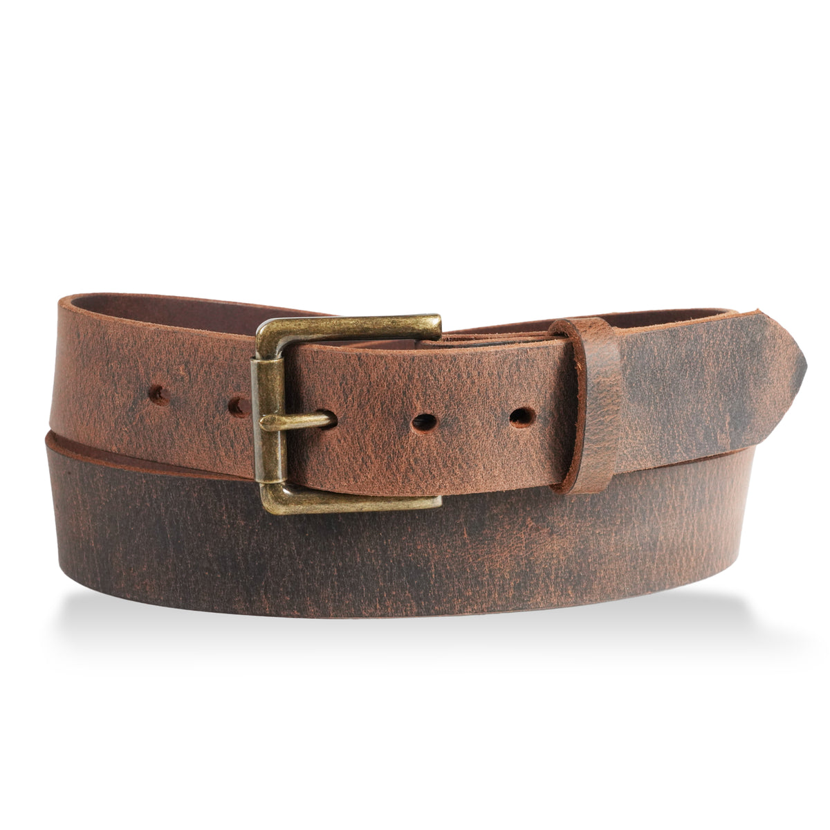 Gingerich 1.5-inch distressed brown casual belt with a classic buckle, style 1023-45, made of genuine leather.