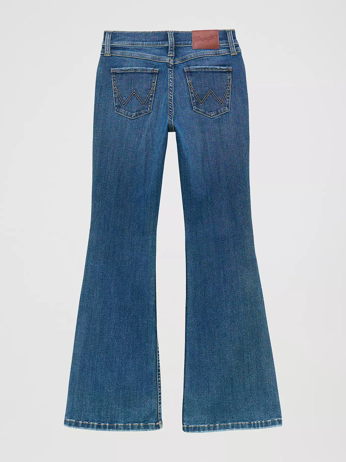 Girl's Wrangler BESPOKE Flare Jean in Lily color, shown on a young girl, with classic denim style and fitted flare design.