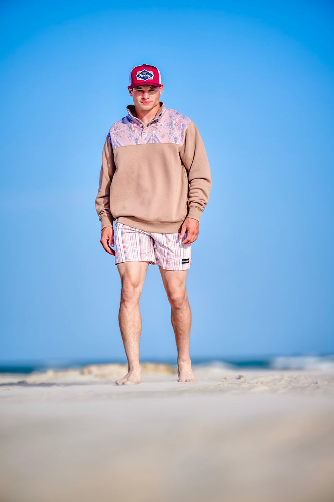 Hooey Breaker boardshort in cream with white stripe design, lightweight and quick-drying for beach or surf activities.