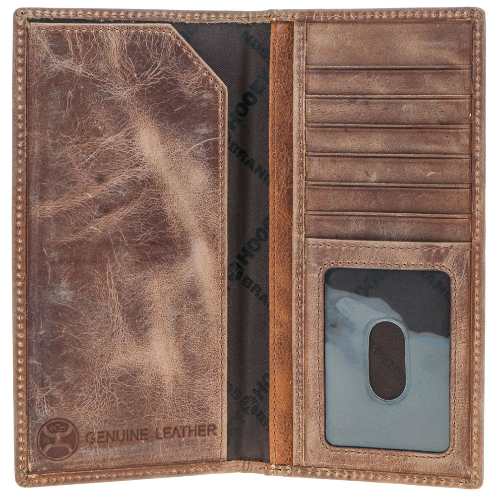 Hooey Dalton rodeo wallet in smooth brown leather with stitching details, featuring multiple card slots and a classic design.