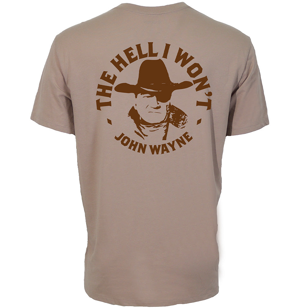 Light brown Hooey John Wayne pocket T-shirt with chest pocket and graphic design, casual western-inspired men's apparel.