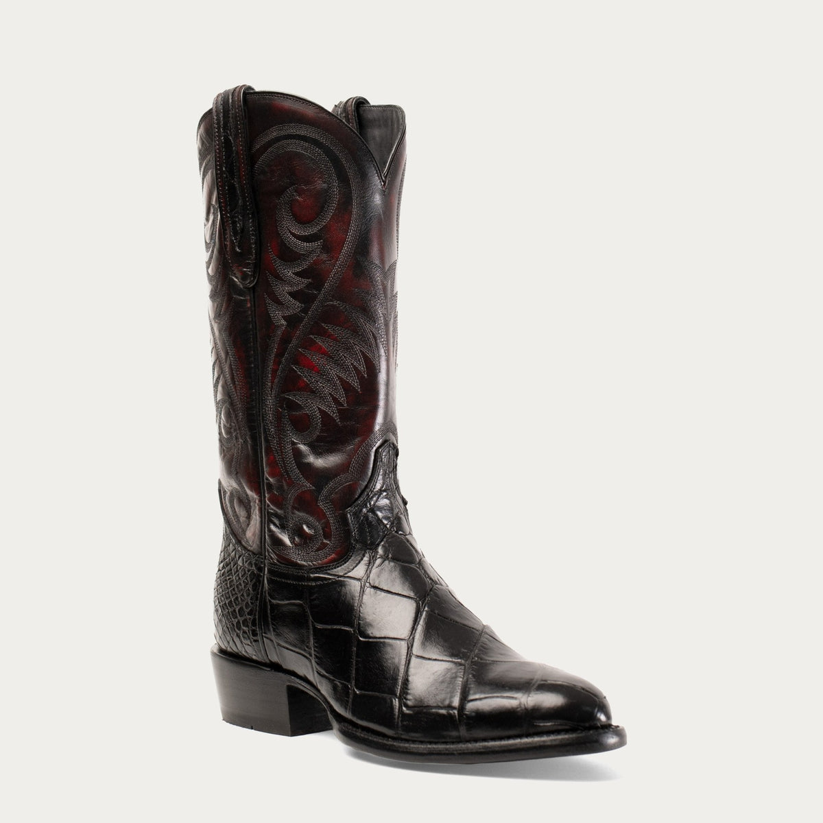HYER Men's 100 Western Boot, Black Cherry/Black American Alligator – 3-4 front