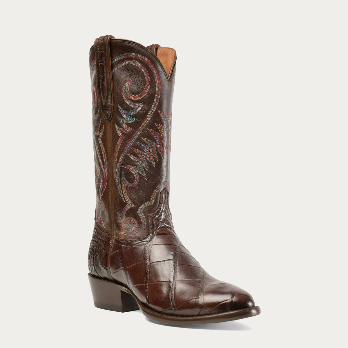 HYER Men's 100 Western Boot, Chocolate American Alligator – 3-4 front