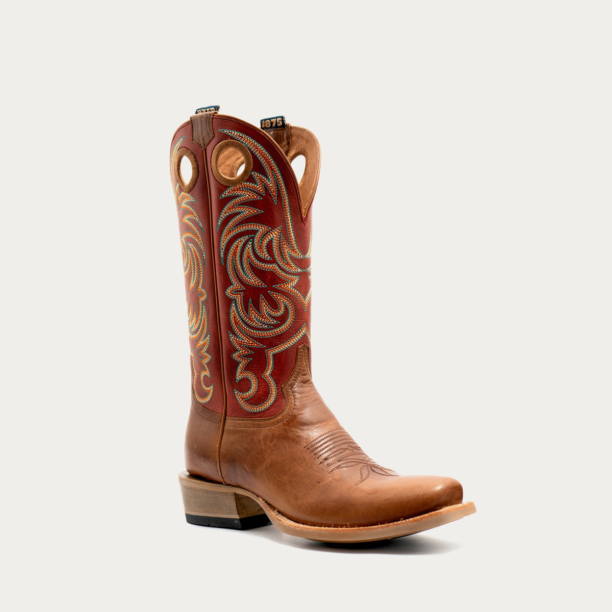 HYER Men's Burrton Western Boot, Tan/Red – 3-4 front