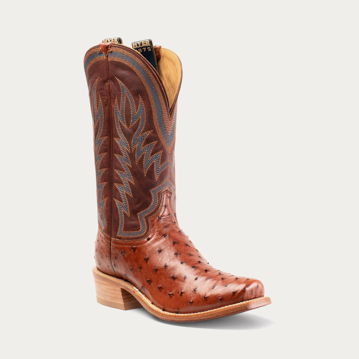 HYER Men's Culver 13" Western Boot, Brandy Ostrich/Cognac – 3-4 front