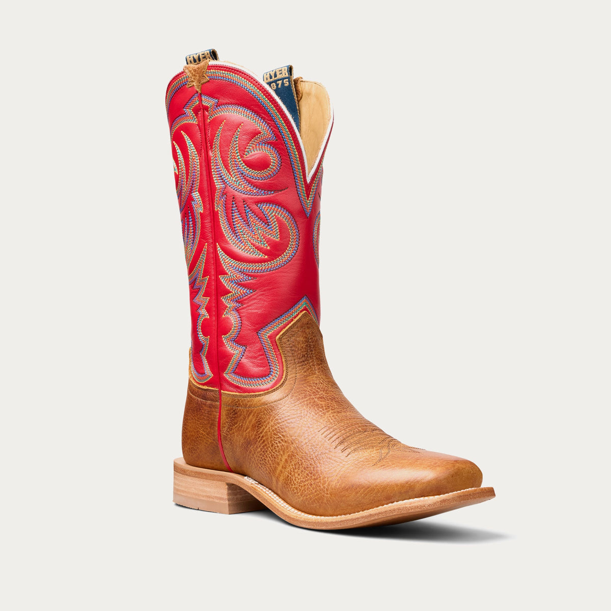 HYER Men's Sawyer 13" Western Boot, Tan/Red – 3-4 front