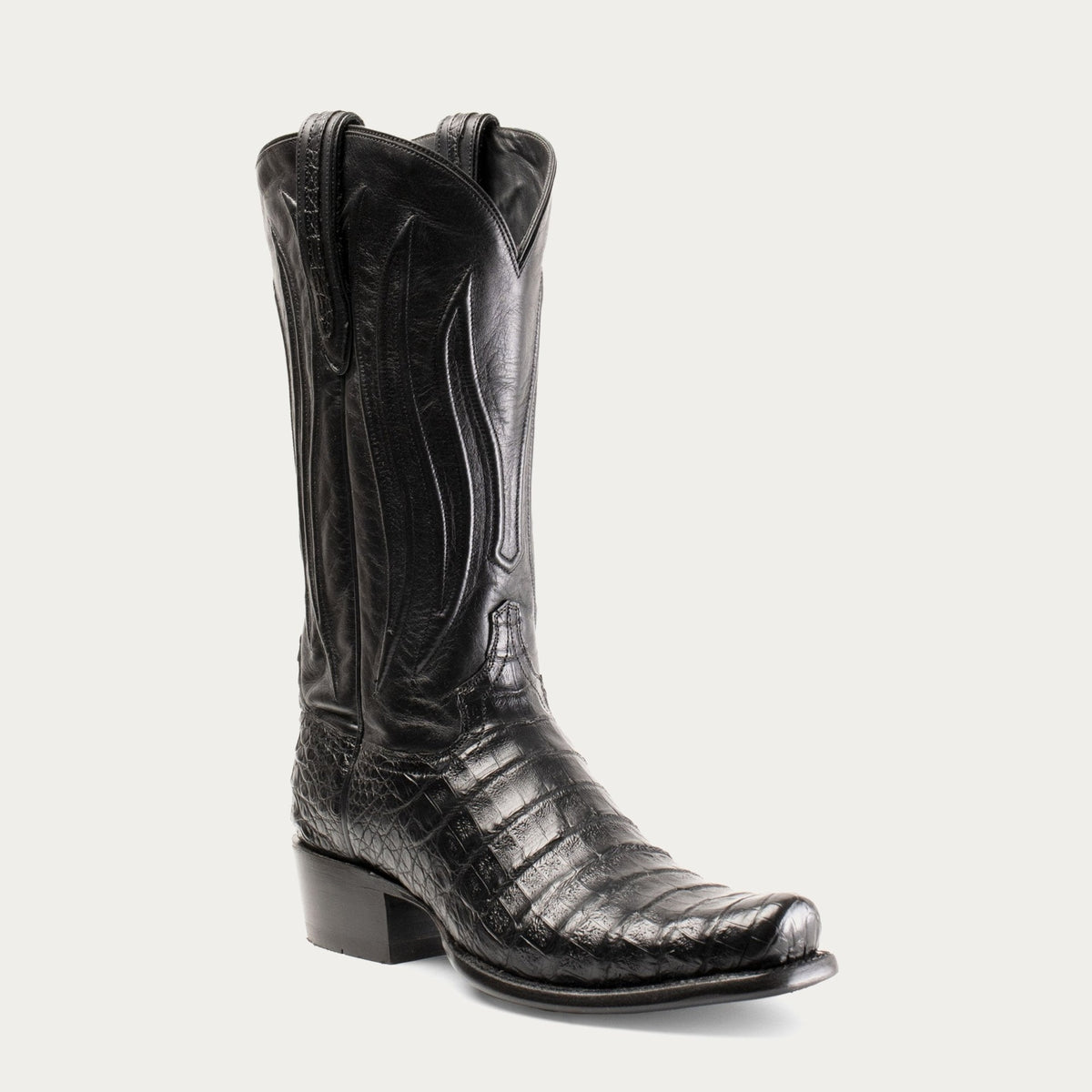 HYER Men's Stockton Western Boot, Black Caiman Belly – 3-4 front