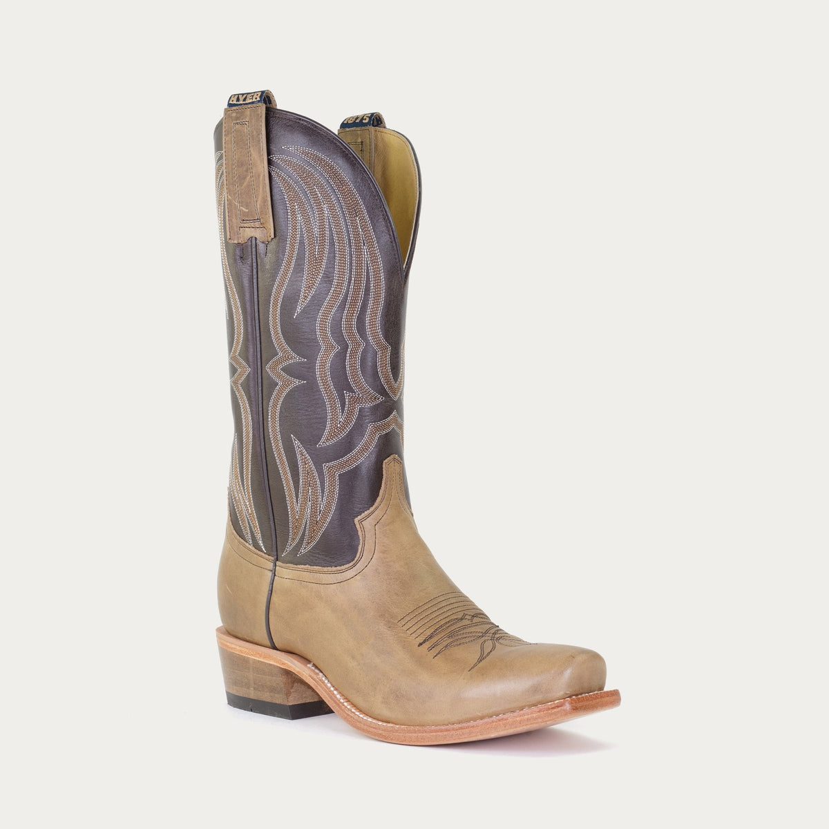 Hyer Stafford Cowhide Cutter Toe Boot in tan and brown leather with sturdy design and classic Western style.