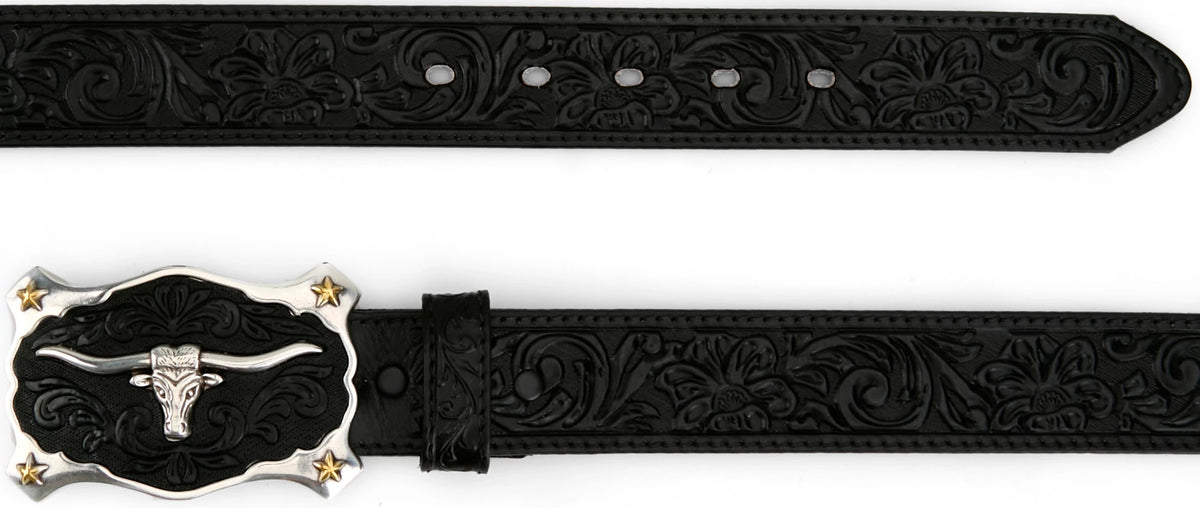 Justin Men's Classic Longhorn Belt, Black – full length
