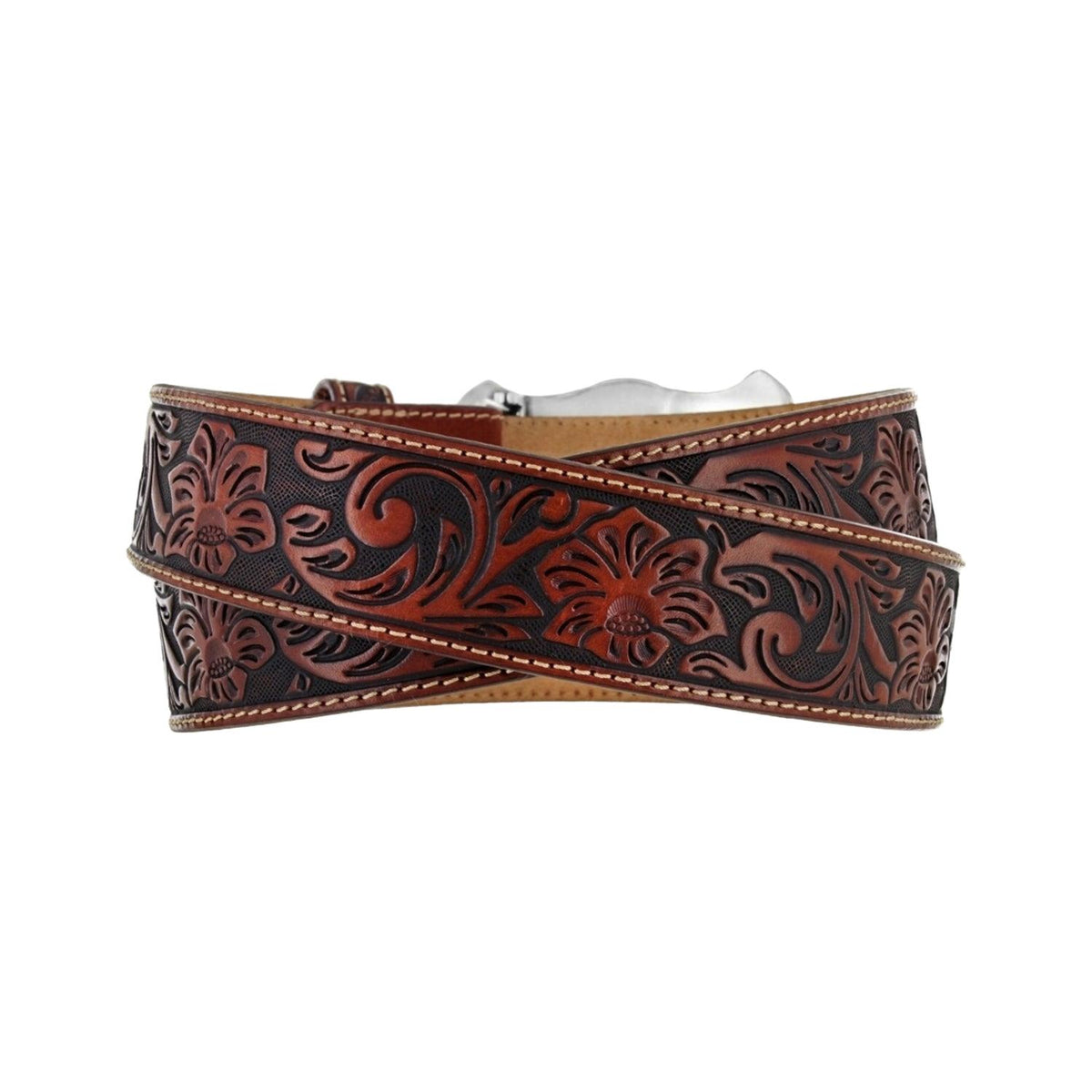 Leegin Justin Classic Longhorn Belt in brown leather with Western-style Longhorn design and adjustable buckle.