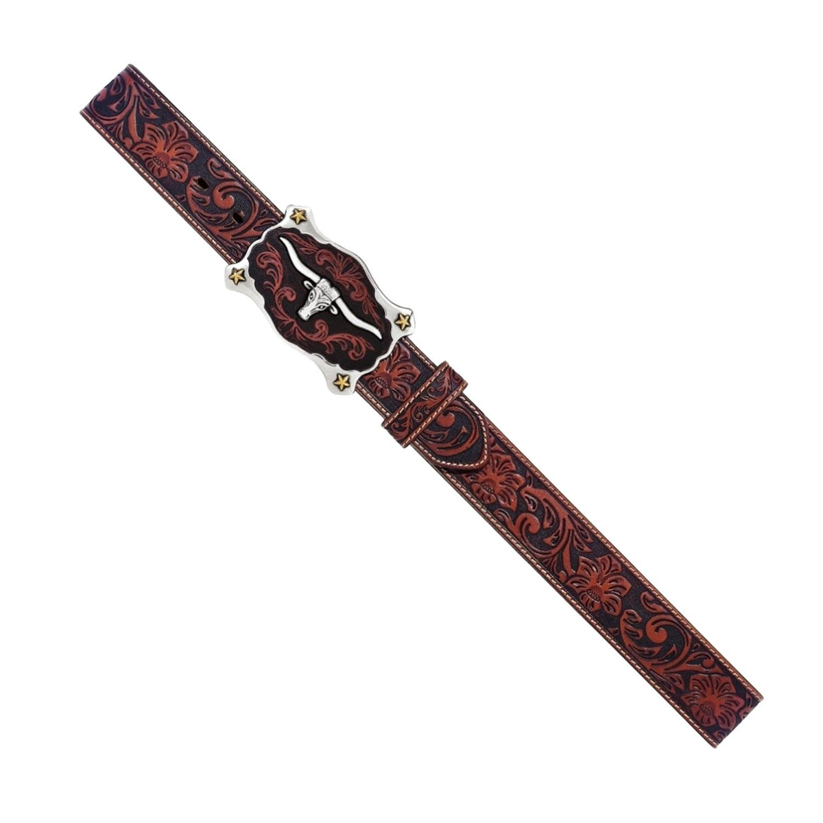 Leegin Justin Classic Longhorn Belt, brown leather belt with longhorn buckle, stylish and durable for casual or formal wear.