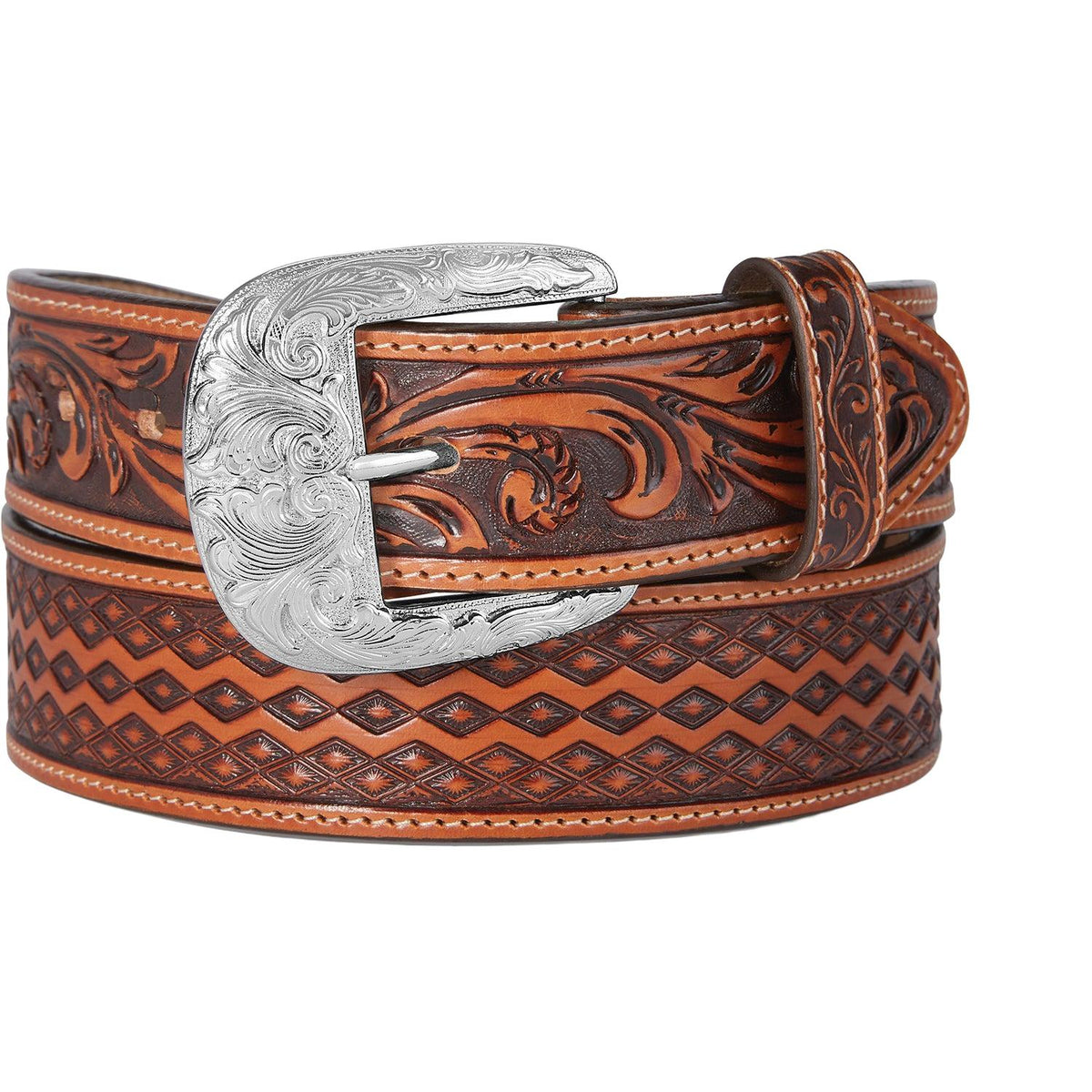Leegin Justin Diamond Road Belt in style C14074, featuring a sleek design and durable leather strap.