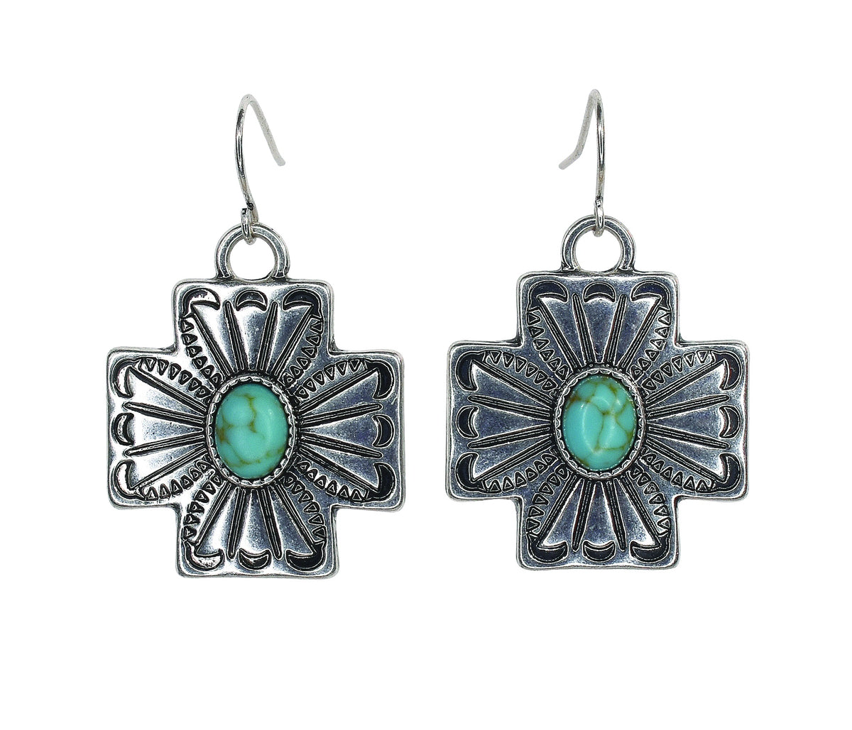 Justin Earring Cross Concho Dangle with Colored Stone
