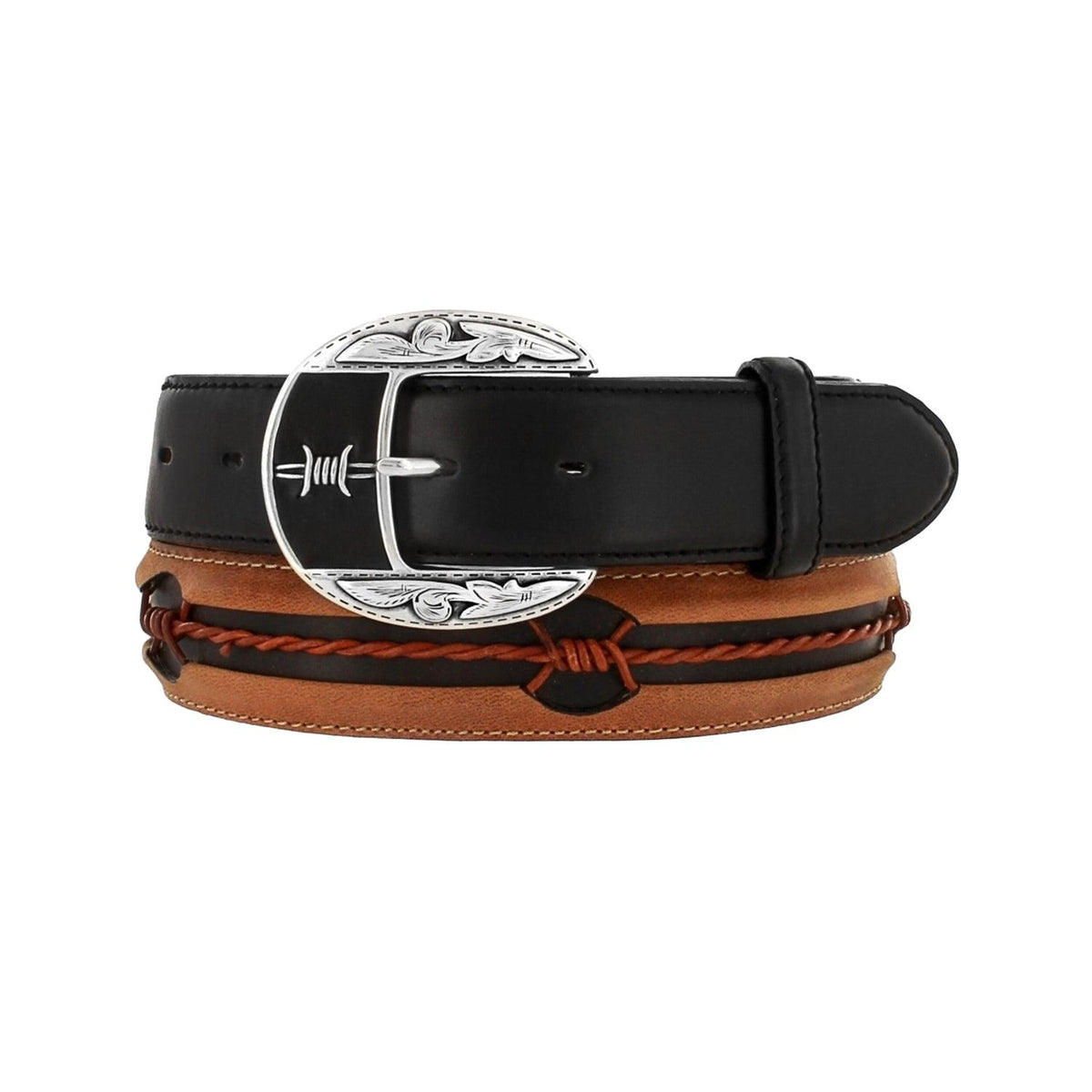 Leegin Justin Fenced-In Belt Style No. C10813, brown leather belt with unique fenced-in pattern, casual and stylish.