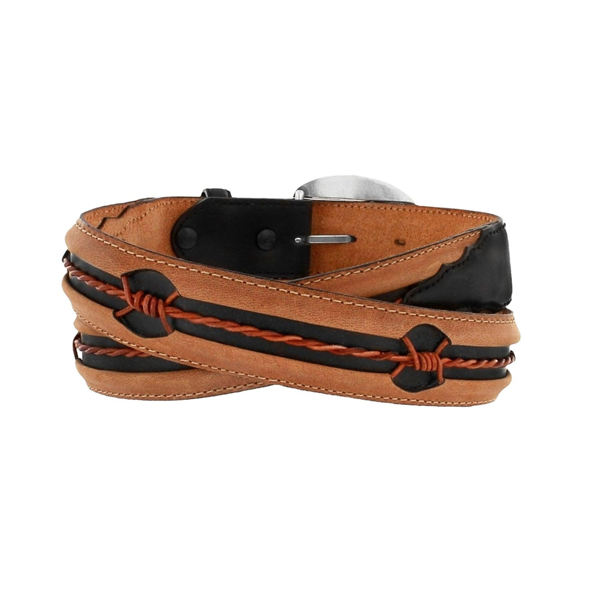 Leegin Justin Fenced-In Belt Style No. C10813, brown leather belt with unique fenced-in stitched design, casual accessory for men.