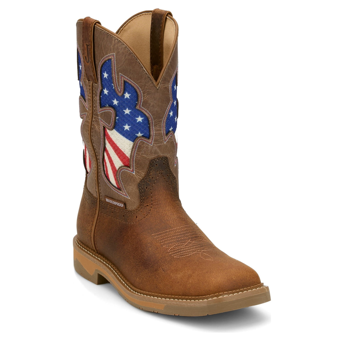 Justin Men's Bolt 11" Waterproof Work Boot, Pecan – 3-4 front