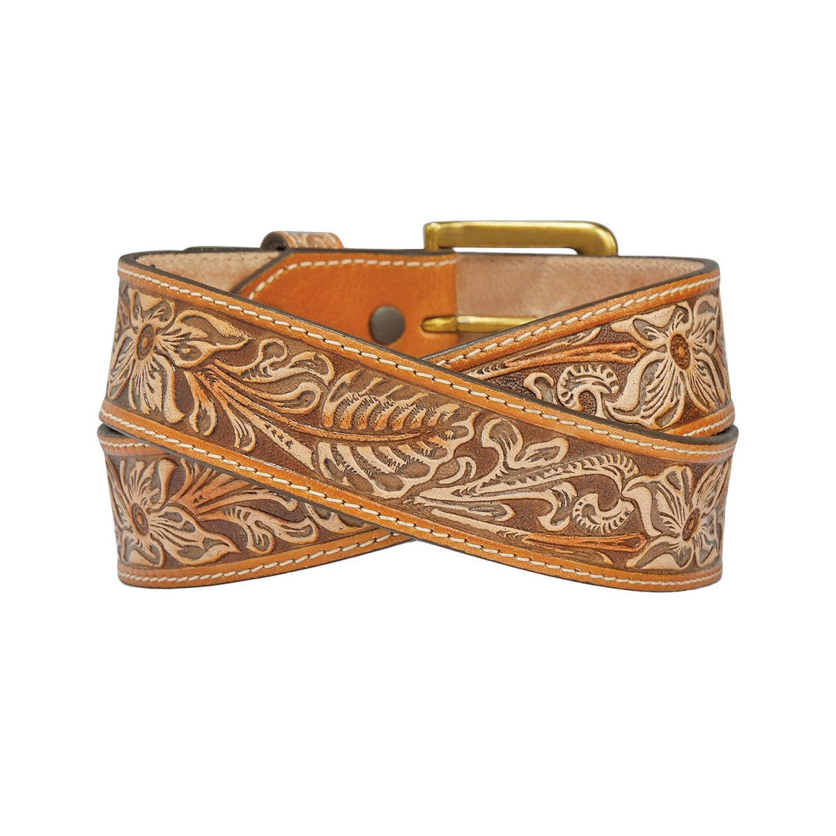 Leegin Justin Natural Floral Belt with woven fabric and floral pattern, stylish accessory for casual and dress outfits.