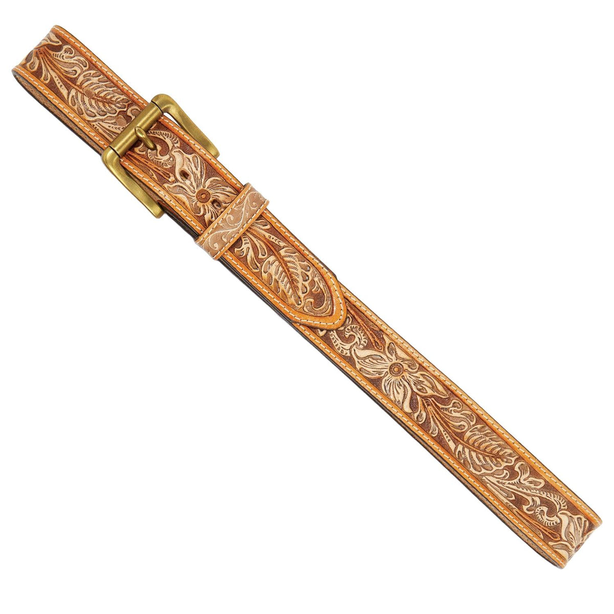 Justin Natural Floral Belt by Leegin, stylish belt with floral pattern, showcasing its detailed design and natural leather finish.