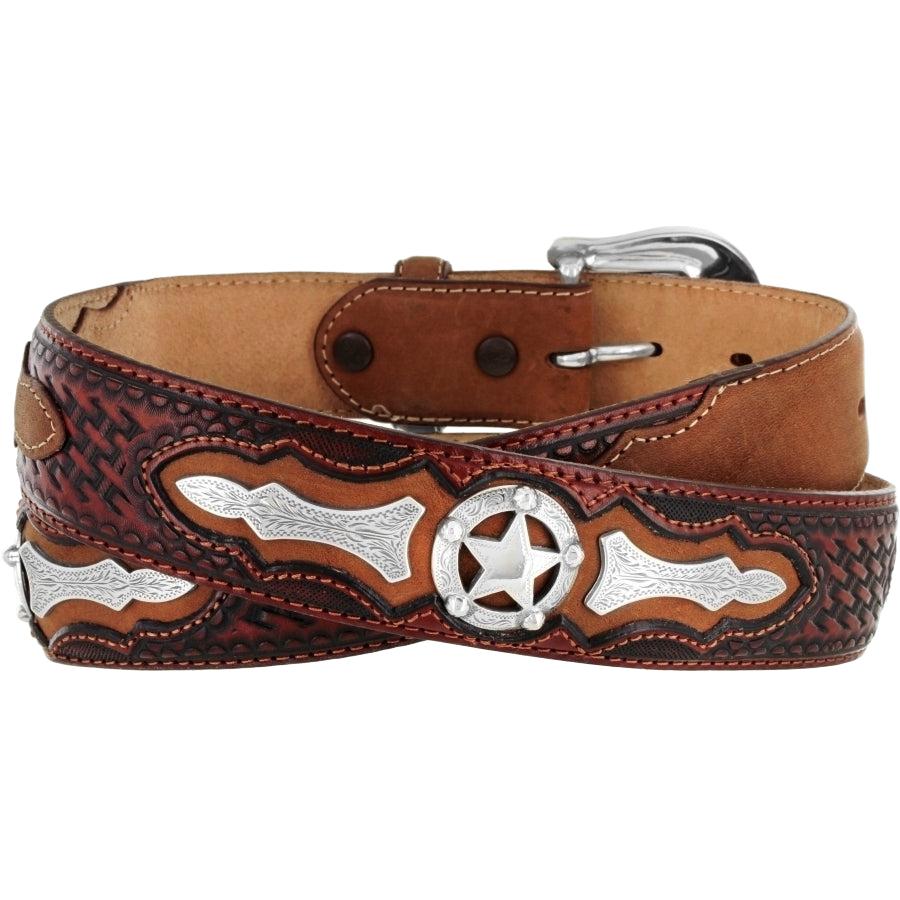 Justin Odessa Star belt by Leegin featuring a star-embossed leather strap and metal buckle for a stylish accessory.
