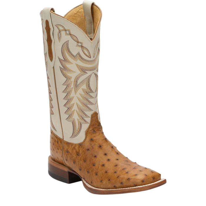 Justin Men's Pascoe Full Quill Ostrich Boot, Antique Saddle – 3-4 front 2