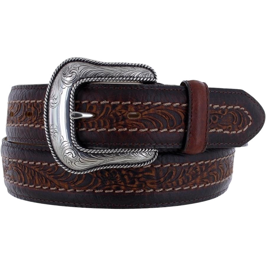 Leegin Justin Sheridan Belt Style No. C13635, brown leather belt with stitched edges and metal buckle, casual fashion accessory.