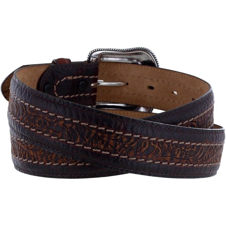 Leegin Justin Sheridan belt, style no. C13635, in brown leather with a sleek buckle, displayed on a neutral background.
